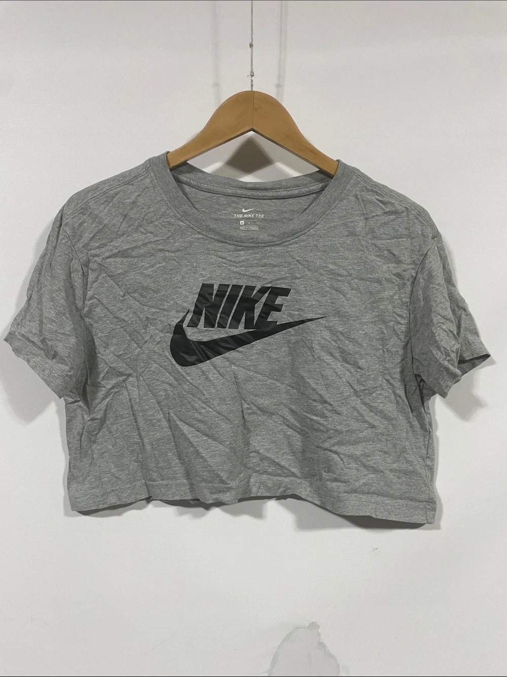 Nike Gray Cropped Logo Tee with Black Swoosh